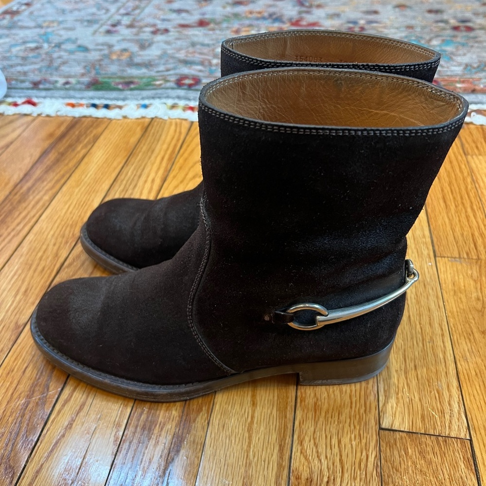 Gucci brown suede boots with horsebit detail in silver size 39.5 - Picture 4 of 7